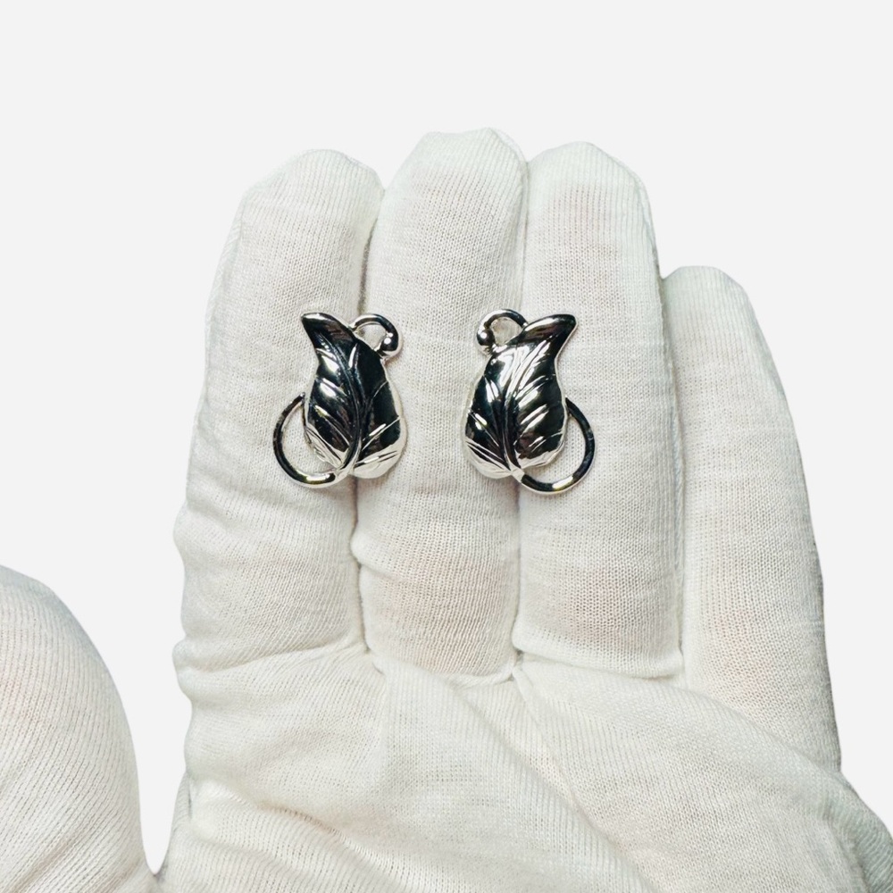 Vintage Sterling Silver Leaf Clip-On Earrings